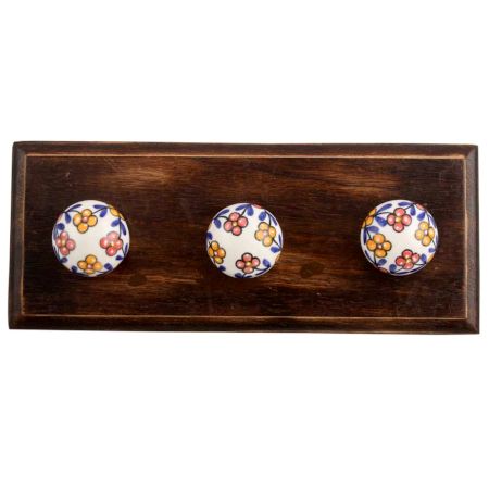 Mustard And Red Tiny Flower Ceramic Wooden Hook 